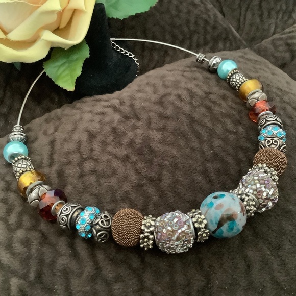 Hand Crafted Jewelry - Vintage Style Silver Tone Necklace with Beads + extended chain